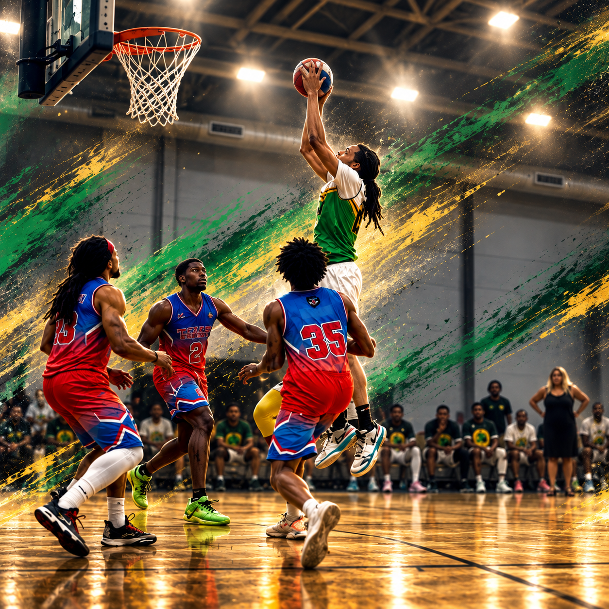 Stylized A&T basketball action feature image